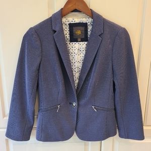 Womens Pique Knit Blazer Jacket Dusty Blue Size XS Office Professional Career